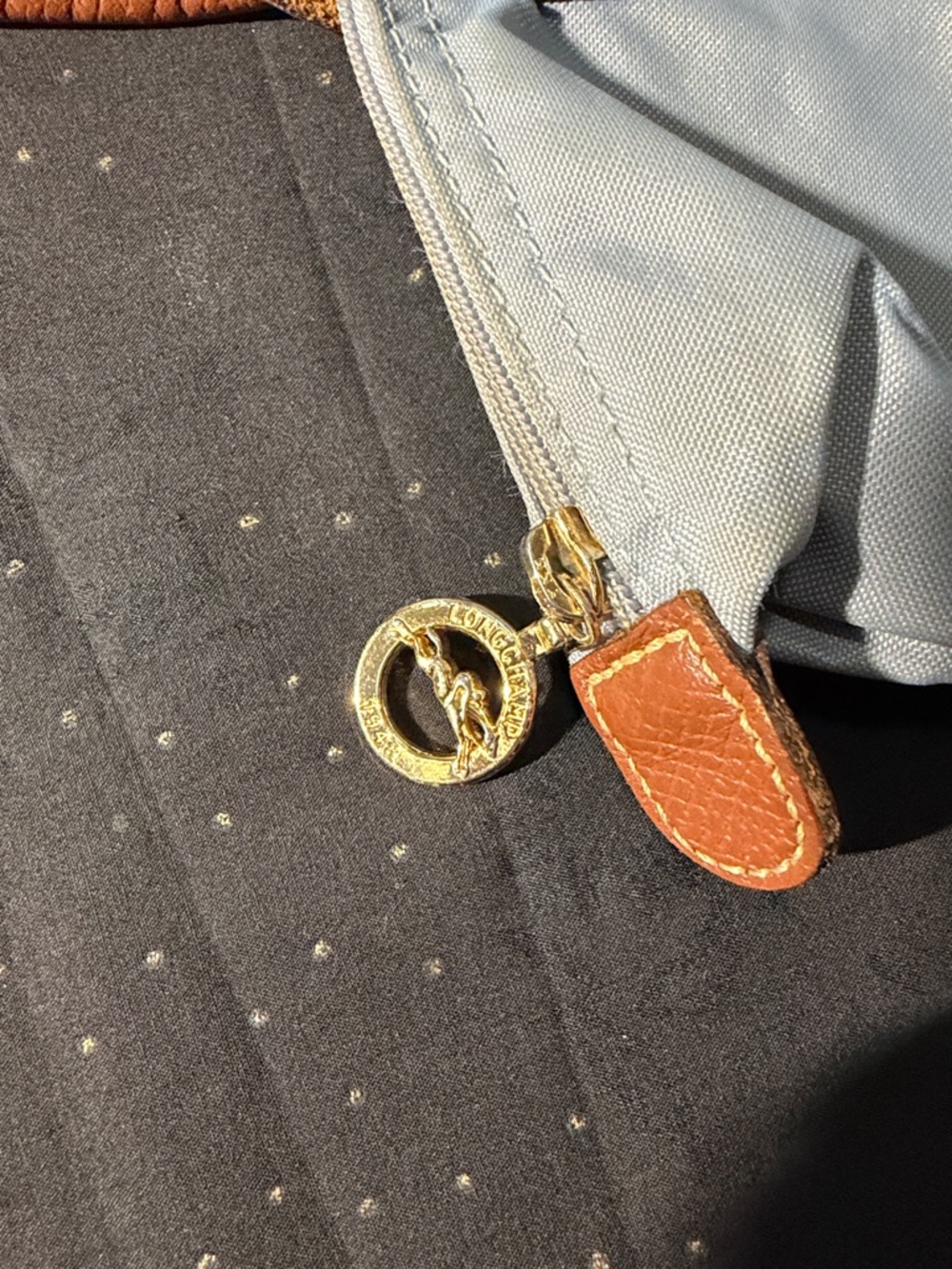 Longchamp Light Blue Tote with Brown Leather Trim - Picture 2 of 13